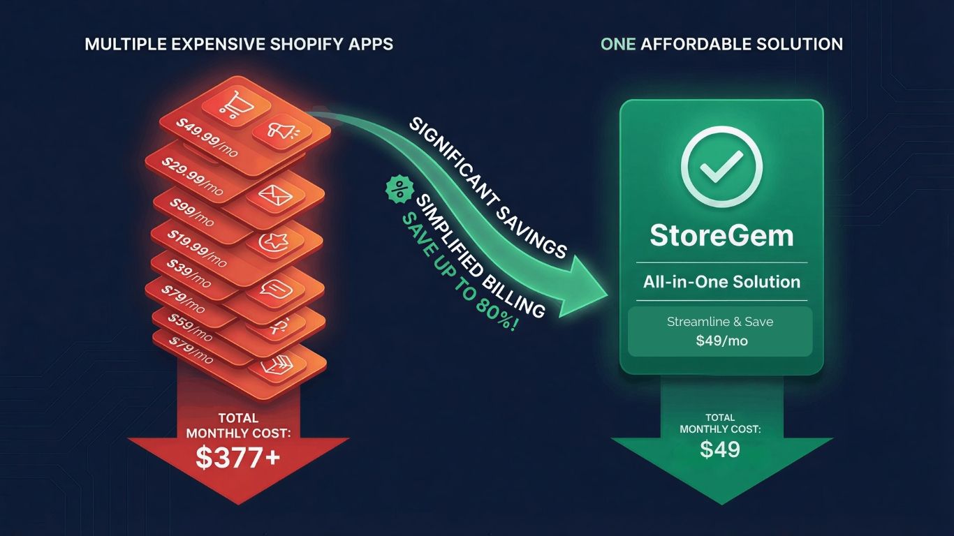 Shopify app stack cost vs StoreGem: fewer subscriptions, one platform